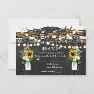 Rustikale Hufeisen & Blumen Landhochzeit RSVP Karte