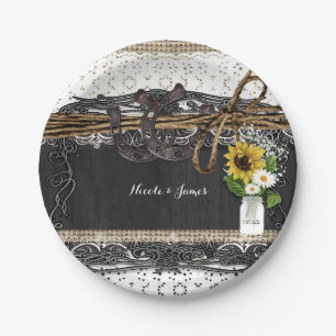 Rustikale Hufeisen & Blumen Landhochzeitsplatten Pappteller