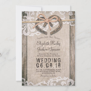 Rustikale Hufeisen Burlap Lace Barn Wedding Einladung