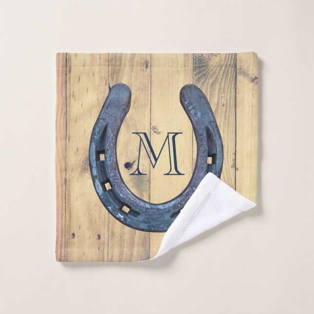 Rustikale Hufeisen Ranch und Holzplanks Badhandtuch Set (Waschlappen)