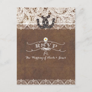 Rustikale Hufeisen & Spitze Country Western RSVP-K Einladungspostkarte