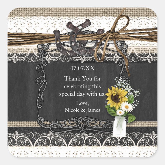 Rustikale Hufeisen und Blume - Aufkleber (Vorderseite)