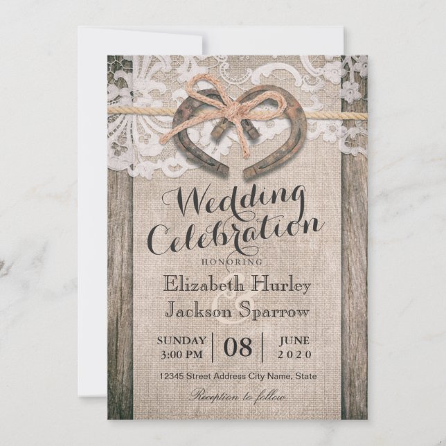 Rustikale Hufeisenhochzeit Einladung (Vorderseite)