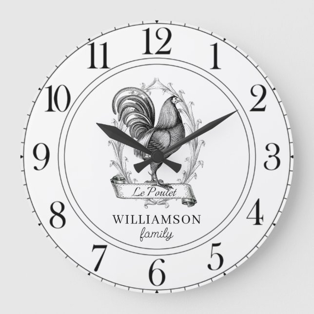 Rustikale Hühner, Familie, große Uhr (Vorderseite)