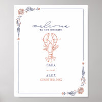 Rustikale Hummer Red & Blue Beach Hochzeit Willkom