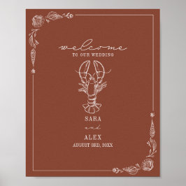 Rustikale Hummer Terracotta Beach Hochzeit Willkom Poster
