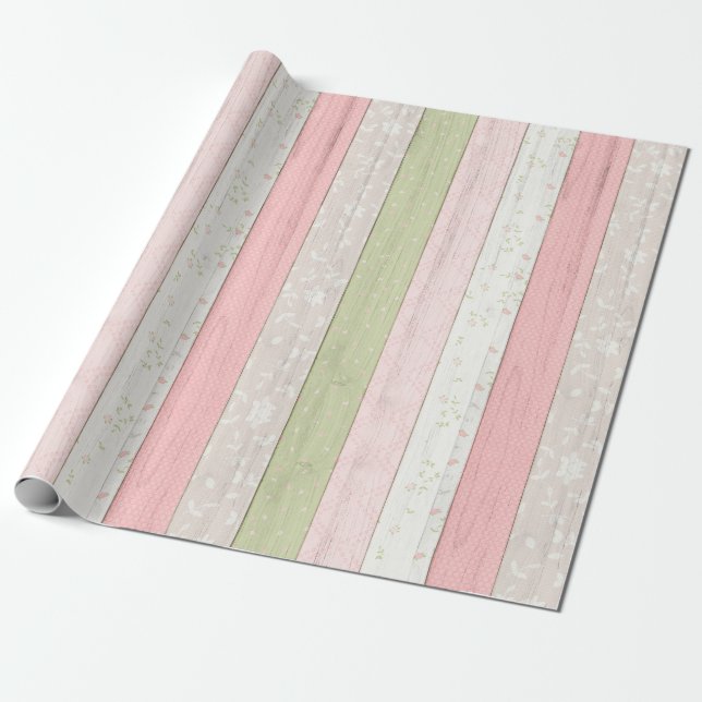 Rustikale Hütte Grün und Rosa Blumenholz Chic Geschenkpapier (Ungerollt)