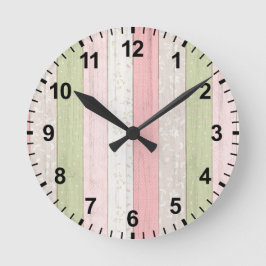 Rustikale Hütte Grün und Rosa Blumenholz Chic Runde Wanduhr