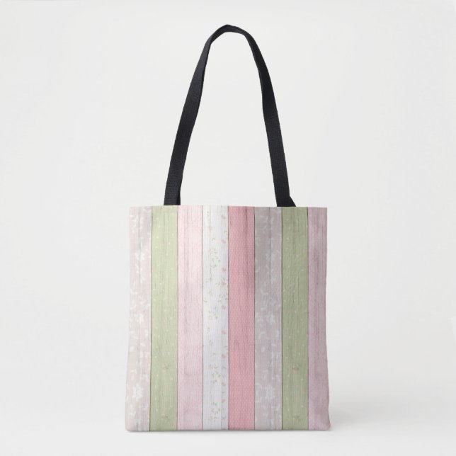 Rustikale Hütte Grün und Rosa Blumenholz Chic Tasche (Vorderseite)