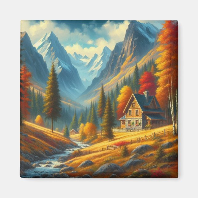 Rustikale Hütte, Herbst Magnet (Vorne)