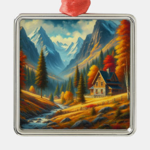 Rustikale Hütte, Herbst Ornament Aus Metall