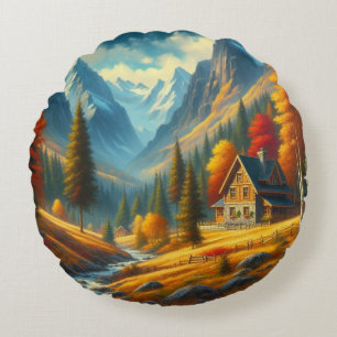 Rustikale Hütte, Herbst Rundes Kissen