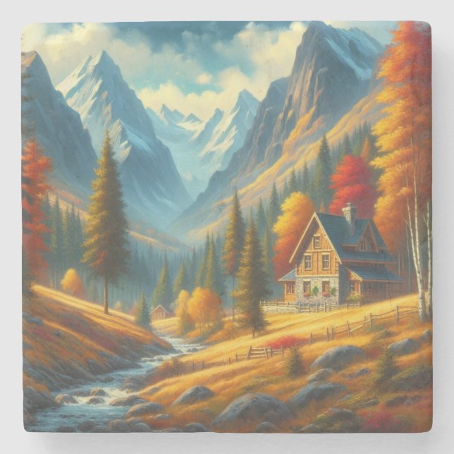 Rustikale Hütte, Herbst Steinuntersetzer (Vorderseite)