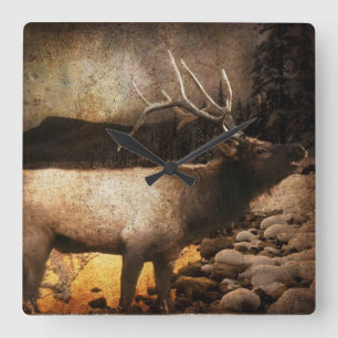 Rustikale Hütte Hütte Waldelke Quadratische Wanduhr