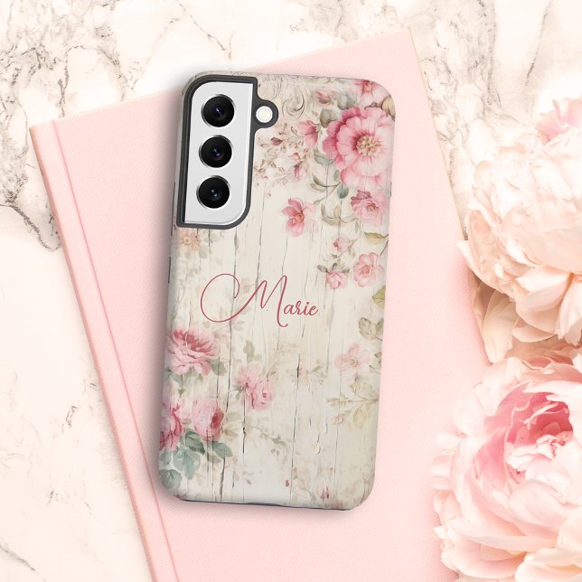 Rustikale Hütte Stil Rose auf altes Holz mit Namen Samsung Galaxy Hülle (Von Creator hochgeladen)