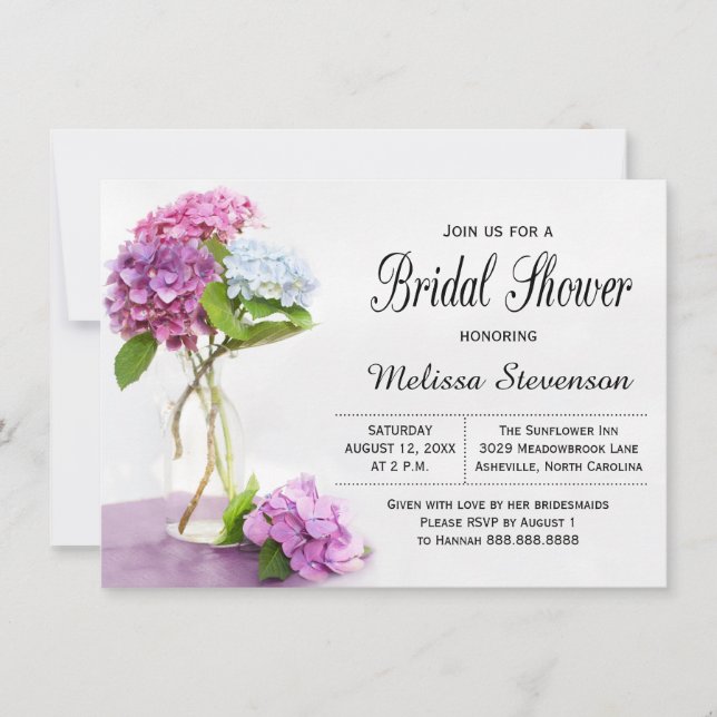 Rustikale Hydrangea-Blumen-Brautparty-Hochzeit Einladung (Vorderseite)