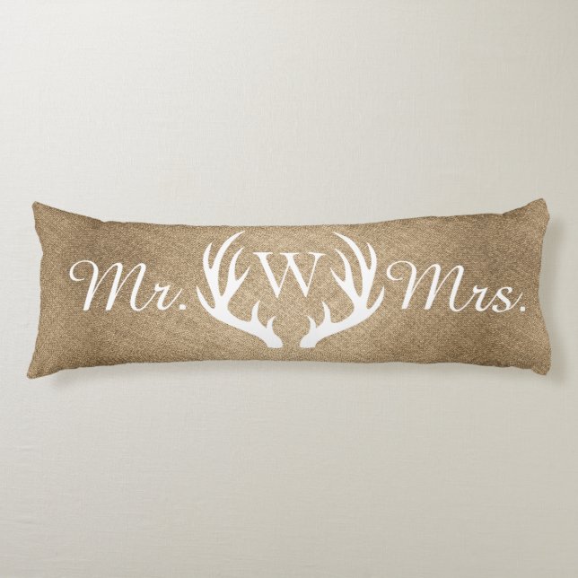 Rustikale Imitat Burlap & White Deer Antler Seitenschläferkissen (Vorderseite)