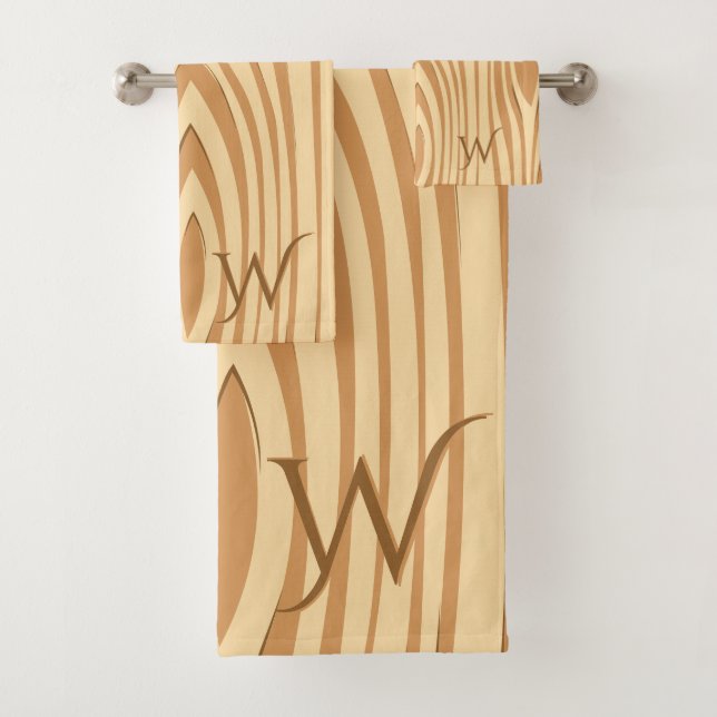 Rustikale Imitate aus Braunholz Mit Monogramm Badhandtuch Set (Insitu)