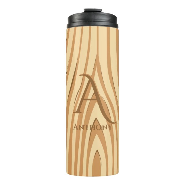 Rustikale Imitate aus Braunholz Personalisiert Thermosbecher (Vorderseite)