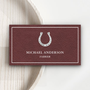 Rustikale Imitate Brown Leather Horseshoe Farrier Visitenkarte