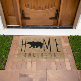 Rustikale Imitate Burlap Black Bären Familienname Fußmatte