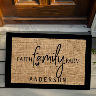 Rustikale Imitate Burlap Faith Familienbauernhof T Fußmatte