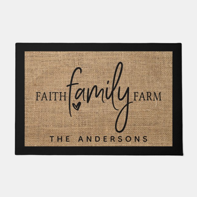 Rustikale Imitate Burlap Faith Familienbetrieb Fußmatte (Vorderseite)