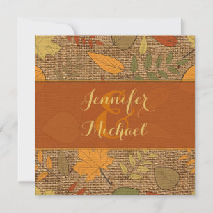 Rustikale IMITATE Burlap, Herbstleaves Hochzeit ei Einladung