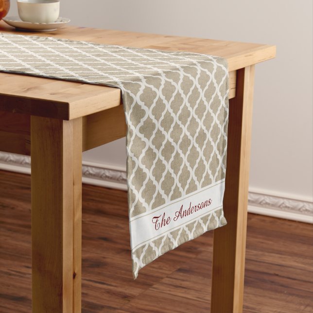 Rustikale Imitate Burlap und weißes marokkanisches Kurzer Tischläufer (Beispiel)