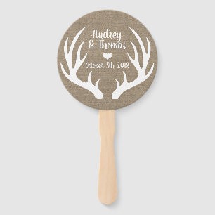 Rustikale Imitate Burlap & White Deer Antler Weddi Fächer