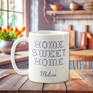 Rustikale Imitate Cross-Stitch Zuhause Sweet Zuhau Kaffeetasse
