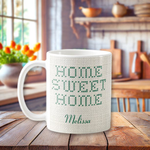 Rustikale Imitate Cross-Stitch Zuhause Sweet Zuhau Kaffeetasse