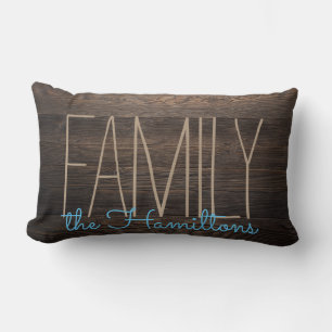 Rustikale IMITATE HOLZ Chic Family Monogram BLUE Lendenkissen