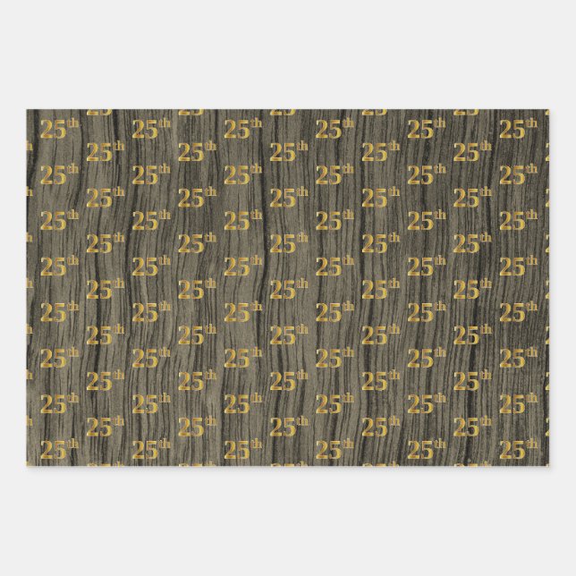Rustikale Imitate Holzkörner, elegante Imitate Gol Geschenkpapier Set (Vorderseite)