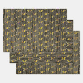 Rustikale Imitate Holzkörner, elegante Imitate Gol Geschenkpapier Set