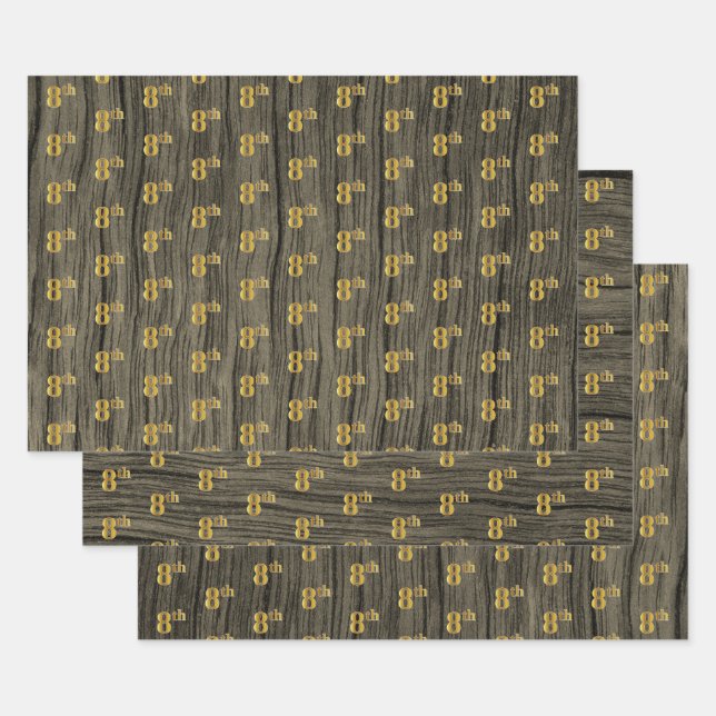 Rustikale Imitate Holzkörner, elegante Imitate Gol Geschenkpapier Set (Set)