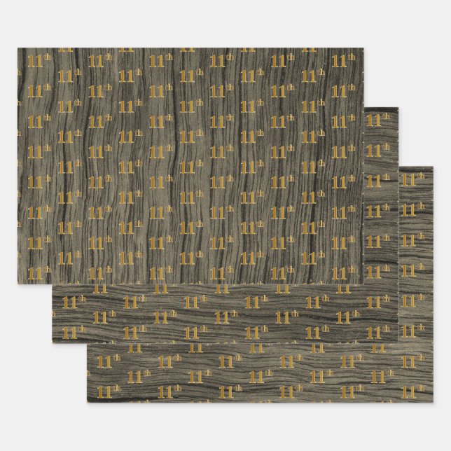 Rustikale Imitate Holzkörner, elegante Imitate Gol Geschenkpapier Set (Set)
