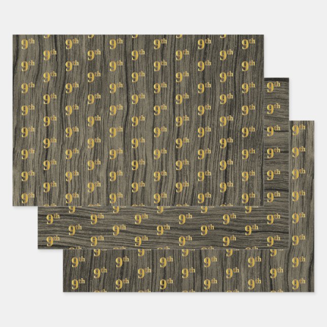 Rustikale Imitate Holzkörner, elegante Imitate Gol Geschenkpapier Set (Set)