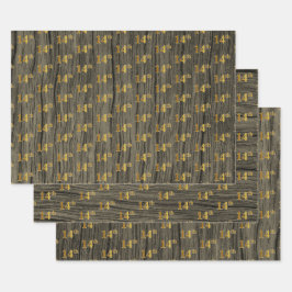 Rustikale Imitate Holzkörner, elegante Imitate Gol Geschenkpapier Set