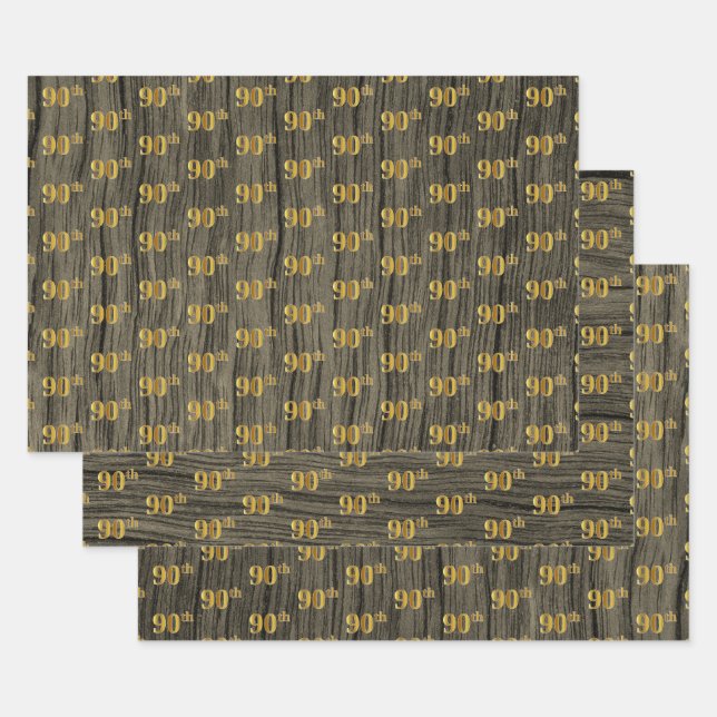 Rustikale Imitate Holzkörner, elegante Imitats Gol Geschenkpapier Set (Set)