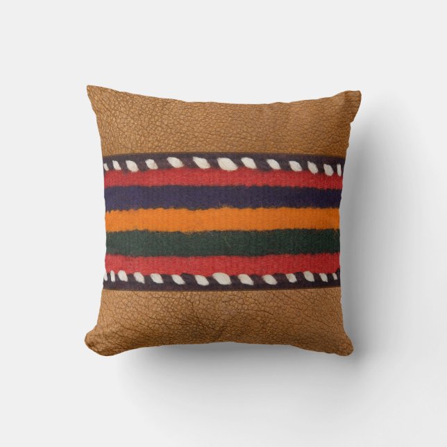 Rustikale Imitate Leather Bold Ethnic Stripes West Kissen (Vorderseite)