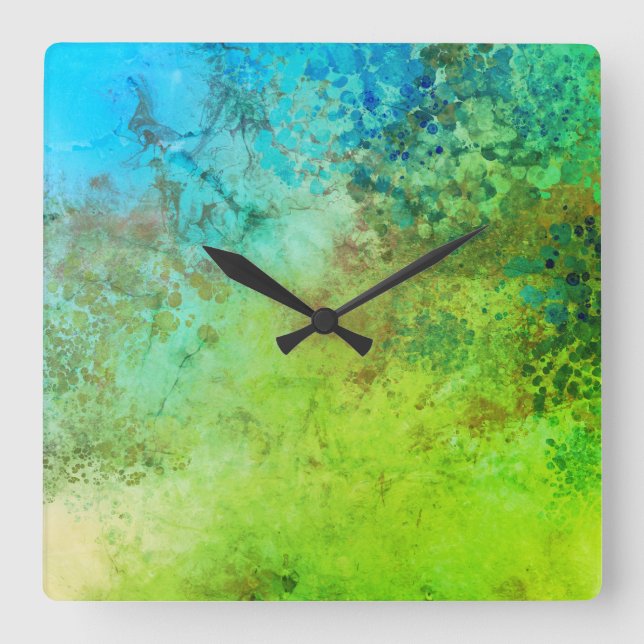 Rustikale Inspirierte Kunstrasenmauer Quadratische Wanduhr (Vorderseite)