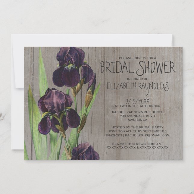 Rustikale Iris-Bridal-Dusche Einladungen (Vorderseite)