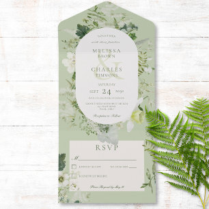 Rustikale Ivy Ferns & Greenery Sage Green No Dinne All In One Einladung