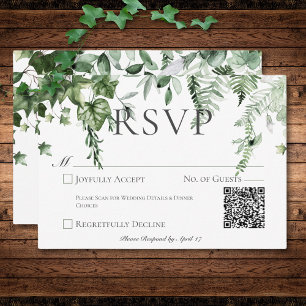 Rustikale Ivy & Sage Greenerity Wedding QR Code RSVP Karte