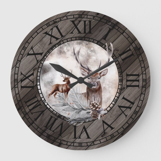 Rustikale jugendfarbene römische Holzziffern Große Wanduhr (Vorderseite)