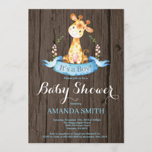Rustikale Jungen-Giraffen-Babyparty-Einladung Einladung