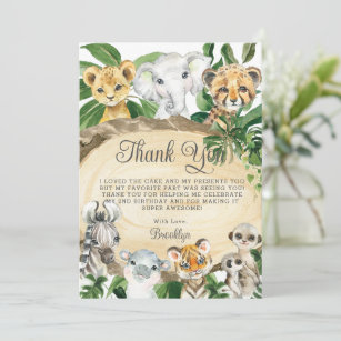 Rustikale Jungle Animals Wood Greenery Geburtstags Dankeskarte