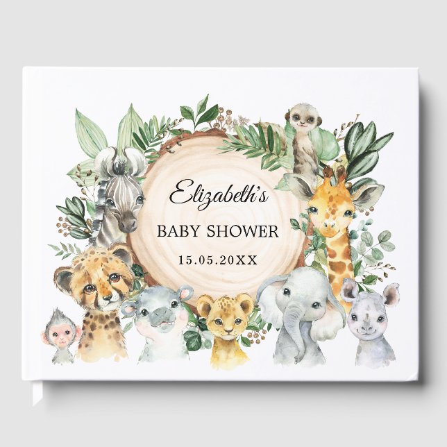 Rustikale Jungle Safari Tiere Kinderdusche Gästebuch (Vorderseite)