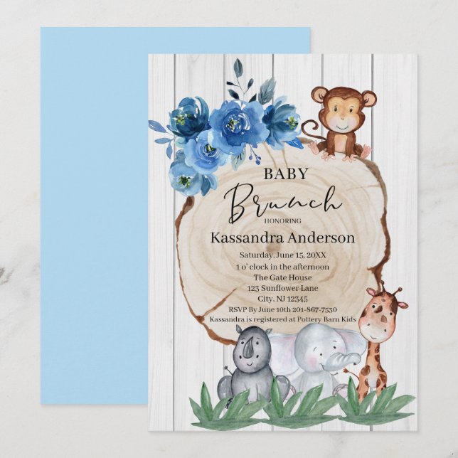 Rustikale Jungtiere Blush Floral Baby Brunch Einladung (Vorne/Hinten)